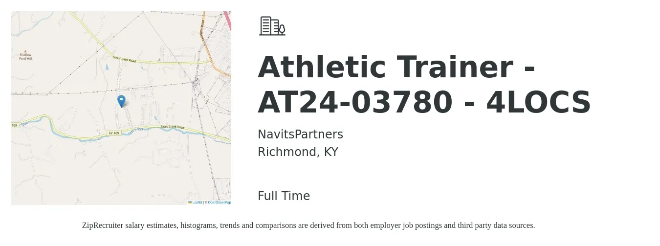 NavitsPartners job posting for a Athletic Trainer - AT24-03780 - 4LOCS in Richmond, KY with a salary of $21 to $28 Hourly with a map of Richmond location.