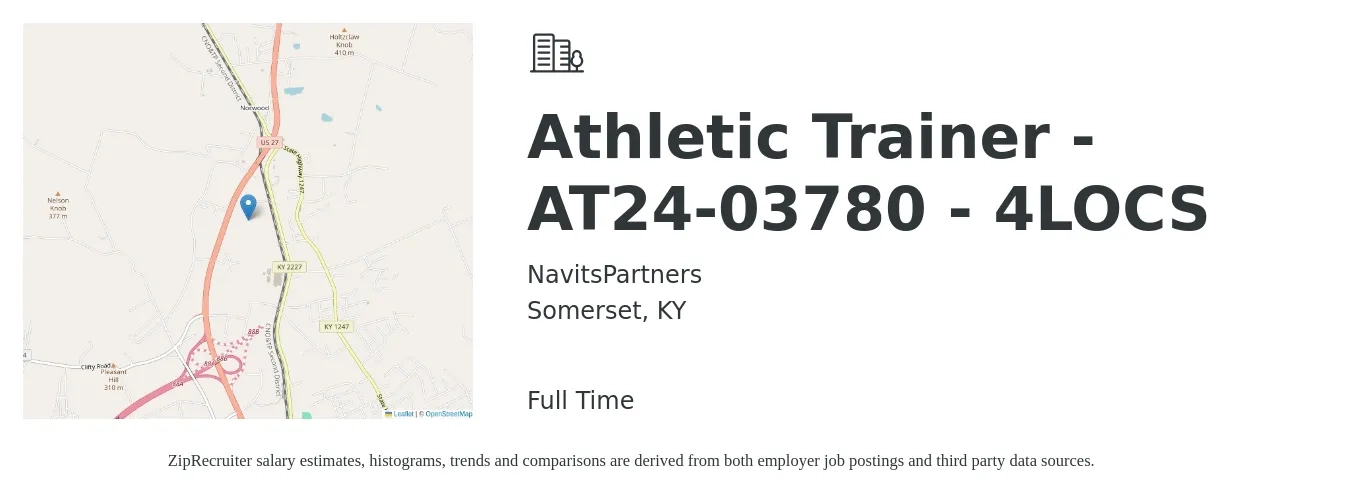 NavitsPartners job posting for a Athletic Trainer - AT24-03780 - 4LOCS in Somerset, KY with a salary of $20 to $27 Hourly with a map of Somerset location.