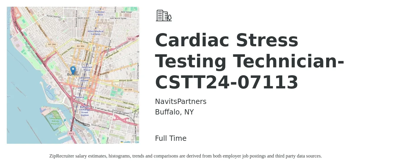NavitsPartners job posting for a Cardiac Stress Testing Technician-CSTT24-07113 in Buffalo, NY with a map of Buffalo location.