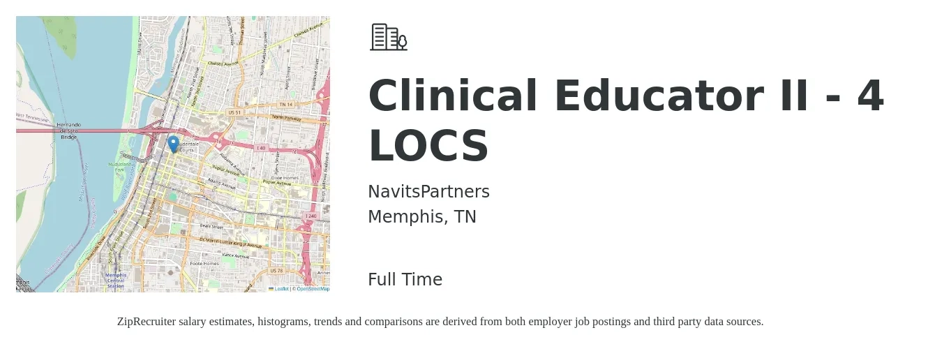 NavitsPartners job posting for a Clinical Educator II - 4 LOCS in Memphis, TN with a salary of $34 to $53 Hourly with a map of Memphis location.