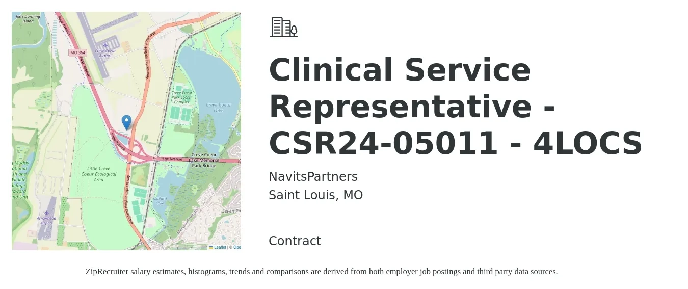 NavitsPartners job posting for a Clinical Service Representative -CSR24-05011 - 4LOCS in Saint Louis, MO with a salary of $17 to $22 Hourly with a map of Saint Louis location.