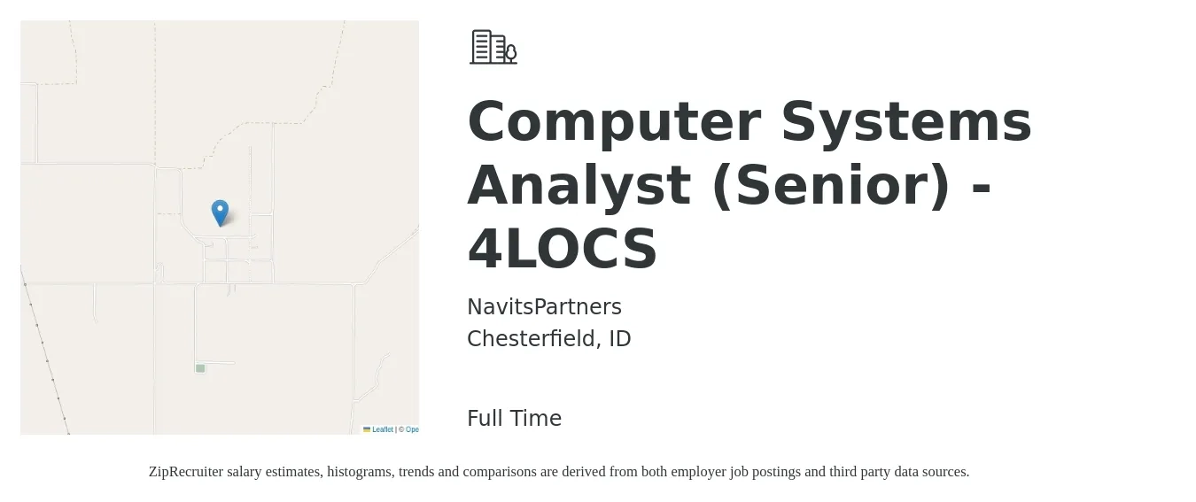 NavitsPartners job posting for a Computer Systems Analyst (Senior) - 4LOCS in Chesterfield, ID with a salary of $80,400 to $118,000 Yearly with a map of Chesterfield location.