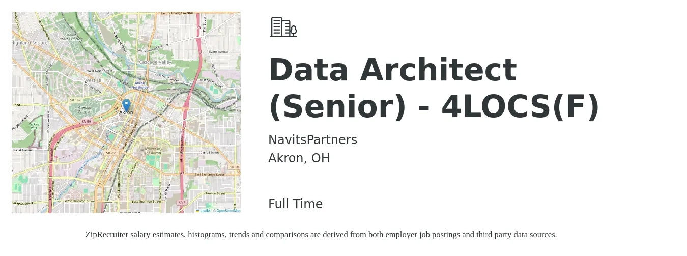 NavitsPartners job posting for a Data Architect (Senior) - 4LOCS(F) in Akron, OH with a salary of $64 to $86 Hourly with a map of Akron location.
