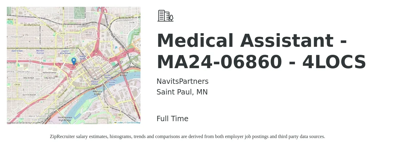 NavitsPartners job posting for a Medical Assistant -MA24-06860 - 4LOCS in Saint Paul, MN with a salary of $18 to $23 Hourly with a map of Saint Paul location.