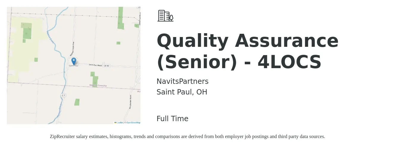 NavitsPartners job posting for a Quality Assurance (Senior) - 4LOCS in Saint Paul, OH with a salary of $85,100 to $130,000 Yearly with a map of Saint Paul location.