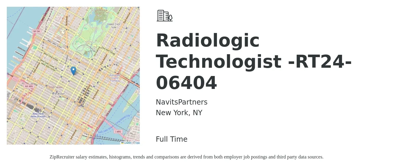NavitsPartners job posting for a Radiologic Technologist -RT24-06404 in New York, NY with a salary of $1,310 to $2,720 Weekly with a map of New York location.