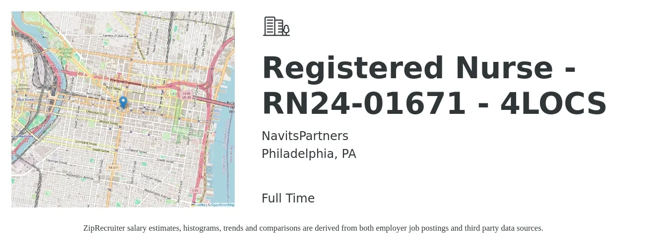 NavitsPartners job posting for a Registered Nurse - RN24-01671 - 4LOCS in Philadelphia, PA with a salary of $33 to $52 Hourly with a map of Philadelphia location.