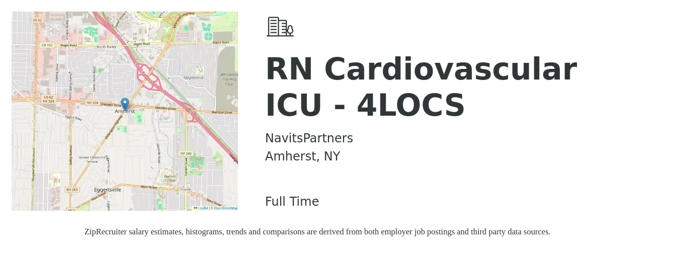 NavitsPartners job posting for a RN Cardiovascular ICU - 4LOCS in Amherst, NY with a salary of $1,880 to $2,640 Weekly with a map of Amherst location.