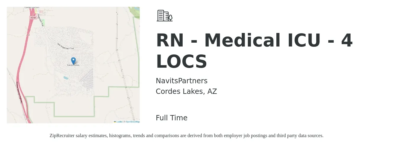 NavitsPartners job posting for a RN - Medical ICU - 4 LOCS in Cordes Lakes, AZ with a salary of $1,890 to $2,650 Weekly with a map of Cordes Lakes location.