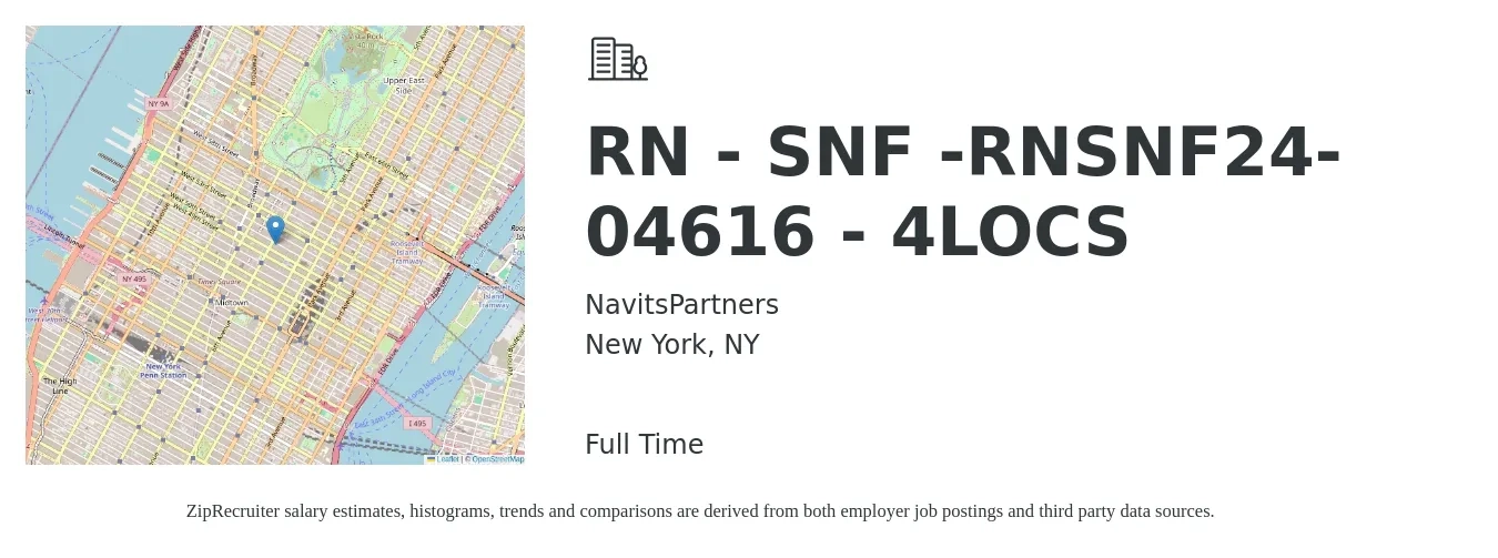 NavitsPartners job posting for a RN - SNF -RNSNF24-04616 - 4LOCS in New York, NY with a map of New York location.