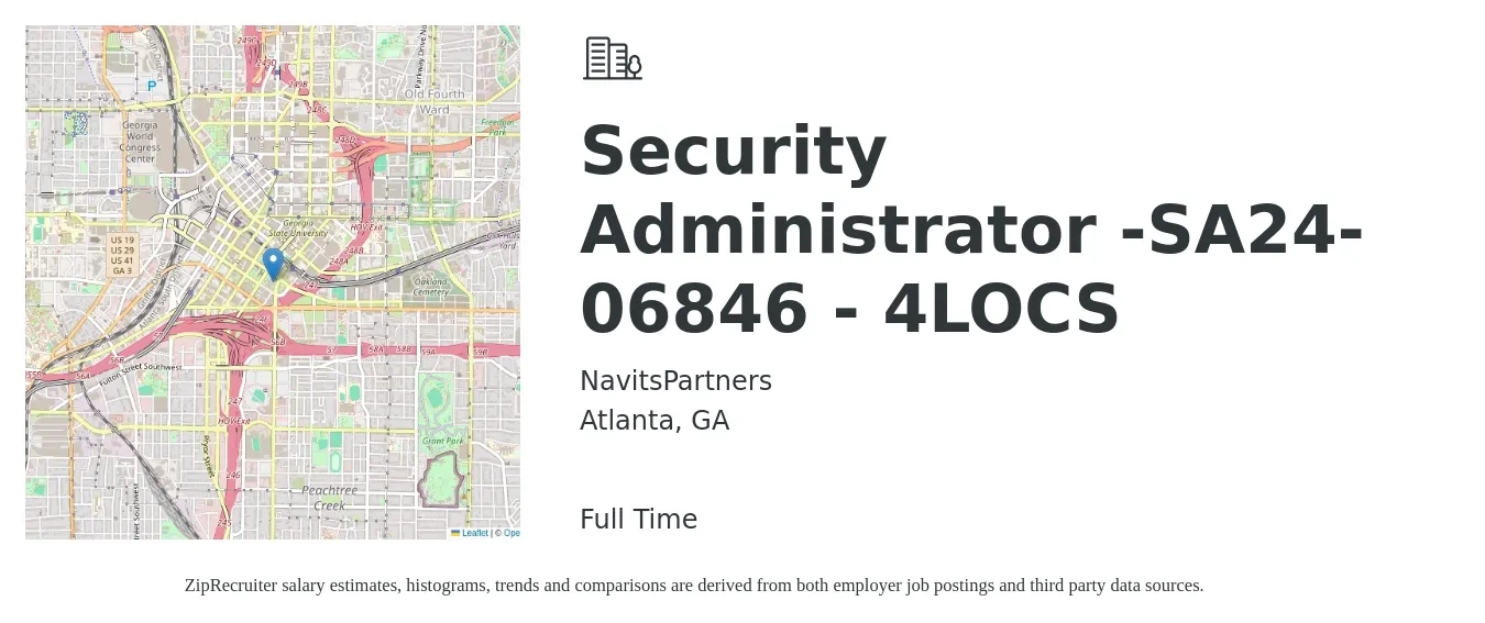 NavitsPartners job posting for a Security Administrator -SA24-06846 - 4LOCS in Atlanta, GA with a salary of $38 to $53 Hourly with a map of Atlanta location.