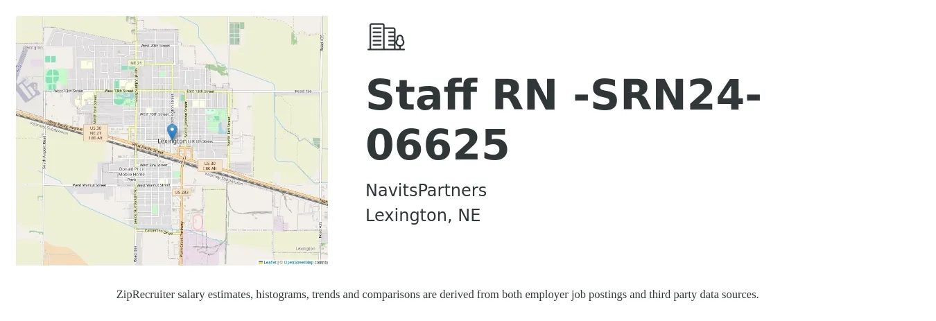 NavitsPartners job posting for a Staff RN -SRN24-06625 in Lexington, NE with a salary of $28 to $53 Hourly with a map of Lexington location.
