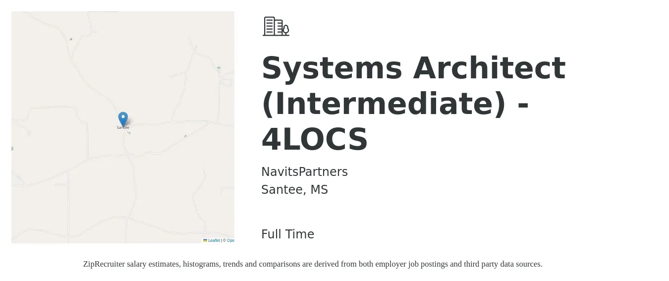 NavitsPartners job posting for a Systems Architect (Intermediate) - 4LOCS in Santee, MS with a salary of $192,400 Yearly with a map of Santee location.