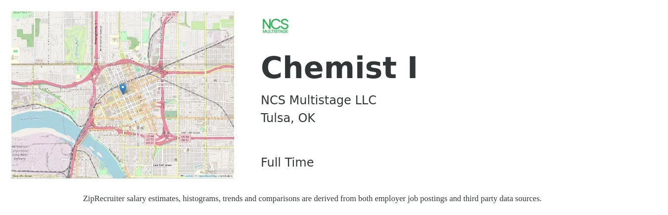 NCS Multistage LLC job posting for a Chemist I in Tulsa, OK with a salary of $19 to $28 Hourly with a map of Tulsa location.