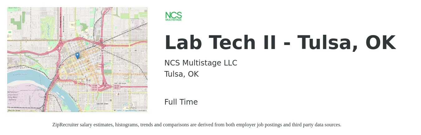NCS Multistage LLC job posting for a Lab Tech II - Tulsa, OK in Tulsa, OK with a salary of $14 to $19 Hourly with a map of Tulsa location.