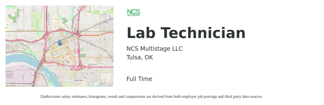 NCS Multistage LLC job posting for a Lab Technician in Tulsa, OK with a salary of $14 to $19 Hourly with a map of Tulsa location.