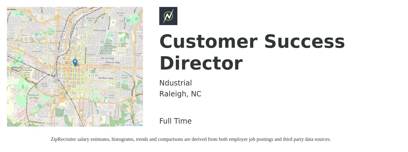 Ndustrial job posting for a Customer Success Director in Raleigh, NC with a salary of $92,800 to $141,400 Yearly with a map of Raleigh location.