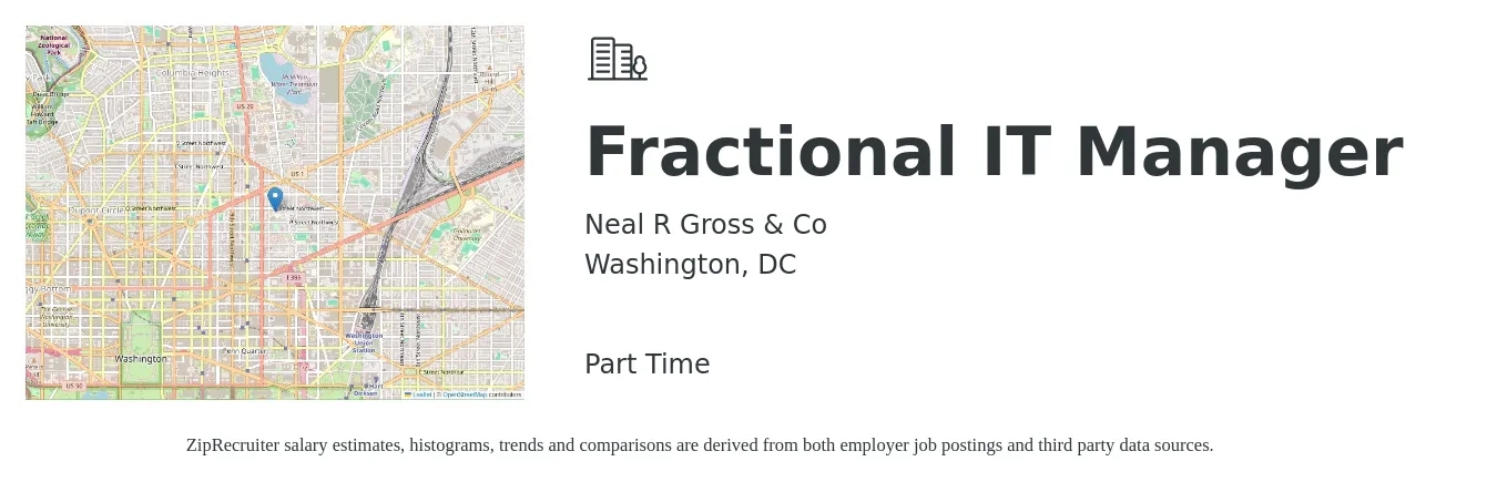 Neal R Gross & Co job posting for a Fractional IT Manager in Washington, DC with a salary of $107,600 to $131,900 Yearly with a map of Washington location.