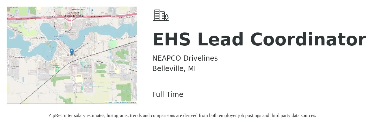 NEAPCO Drivelines job posting for a EHS Lead Coordinator in Belleville, MI with a salary of $25 to $34 Hourly with a map of Belleville location.