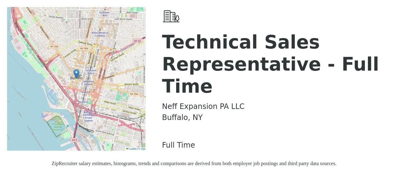 Neff Expansion PA LLC job posting for a Technical Sales Representative - Full Time in Buffalo, NY with a salary of $61,000 to $87,700 Yearly with a map of Buffalo location.