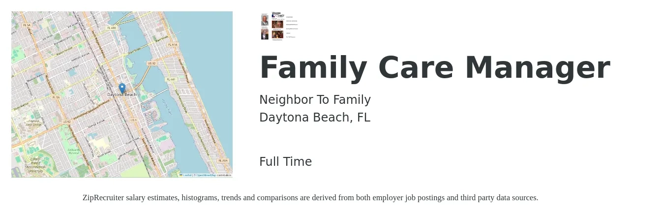 Neighbor To Family job posting for a Family Care Manager in Daytona Beach, FL with a salary of $55,700 to $148,900 Yearly with a map of Daytona Beach location.