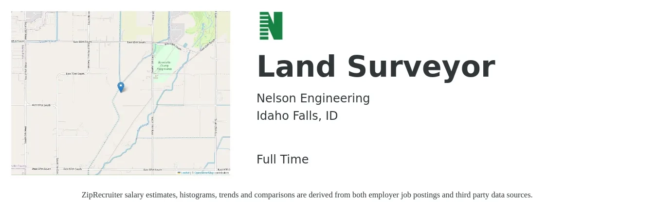 Nelson Engineering job posting for a Land Surveyor in Idaho Falls, ID with a salary of $50,400 to $87,900 Yearly with a map of Idaho Falls location.