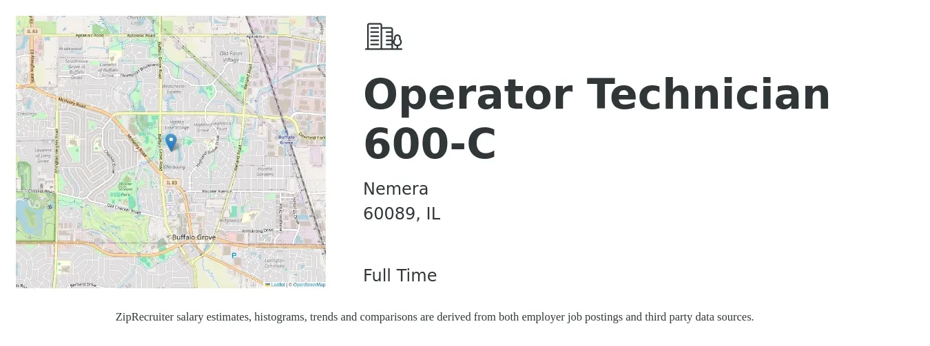 Nemera job posting for a Operator Technician 600-C in 60089, IL with a salary of $18 to $24 Hourly with a map of 60089 location.