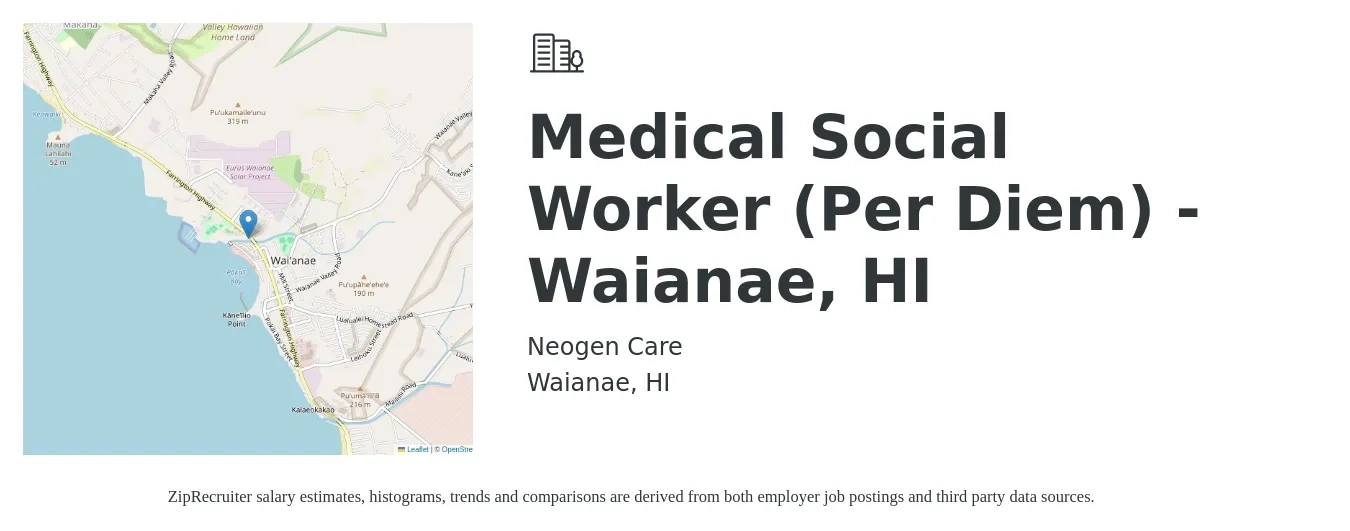 Neogen Care job posting for a Medical Social Worker (Per Diem) - Waianae, HI in Waianae, HI with a salary of $31 to $50 Hourly with a map of Waianae location.