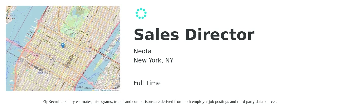 Neota job posting for a Sales Director in New York, NY with a salary of $77,800 to $137,900 Yearly with a map of New York location.
