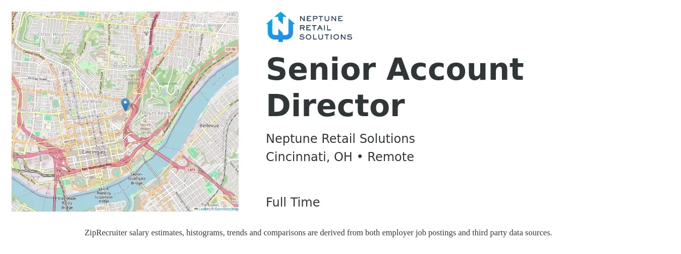 Neptune Retail Solutions job posting for a Senior Account Director in Cincinnati, OH with a salary of $112,700 to $139,100 Yearly with a map of Cincinnati location.