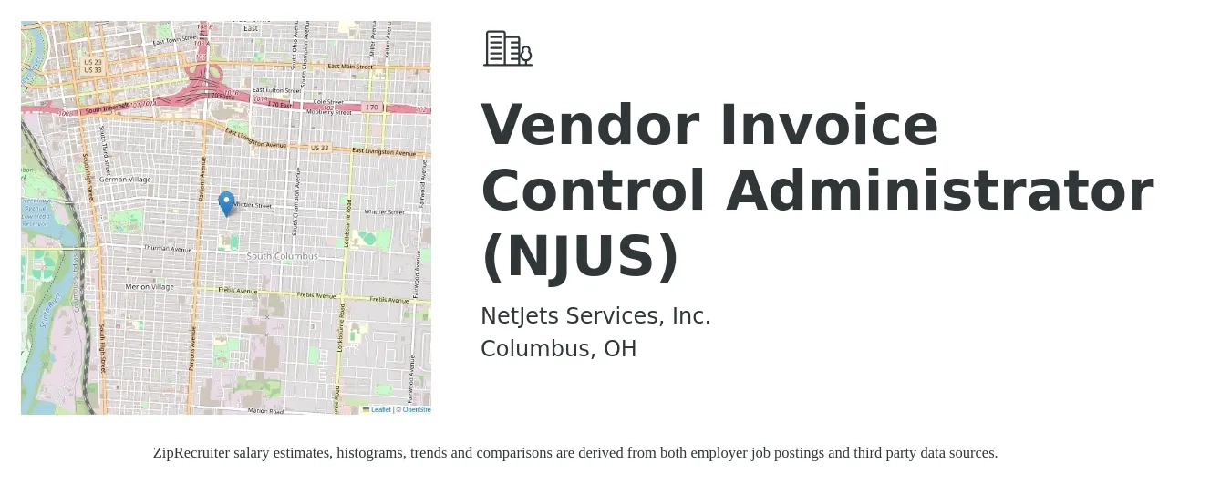 NetJets Services, Inc. job posting for a Vendor Invoice Control Administrator (NJUS) in Columbus, OH with a salary of $19 to $25 Hourly with a map of Columbus location.