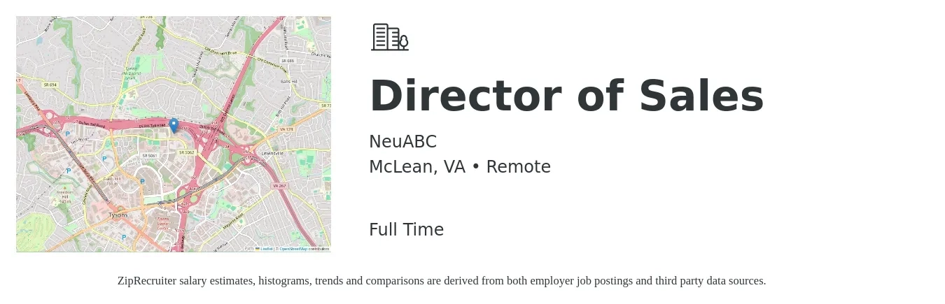 NeuABC job posting for a Director of Sales in McLean, VA with a salary of $80,000 Yearly with a map of McLean location.
