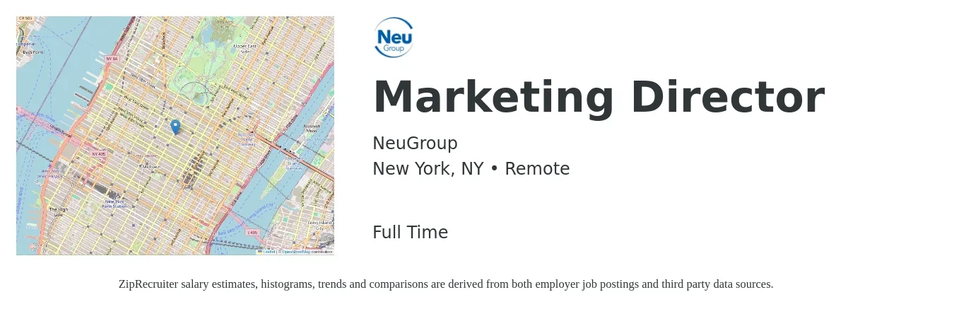 NeuGroup job posting for a Marketing Director in New York, NY with a salary of $78,200 to $143,900 Yearly with a map of New York location.