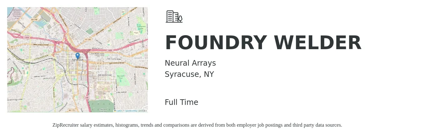 Neural Arrays job posting for a FOUNDRY WELDER in Syracuse, NY with a salary of $20 to $24 Hourly with a map of Syracuse location.