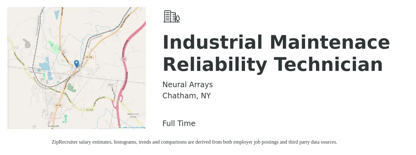 Neural Arrays job posting for a Industrial Maintenace Reliability Technician in Chatham, NY with a salary of $52,500 to $73,500 Yearly with a map of Chatham location.