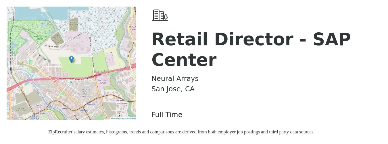 Neural Arrays job posting for a Retail Director - SAP Center in San Jose, CA with a salary of $87,900 to $153,500 Yearly with a map of San Jose location.