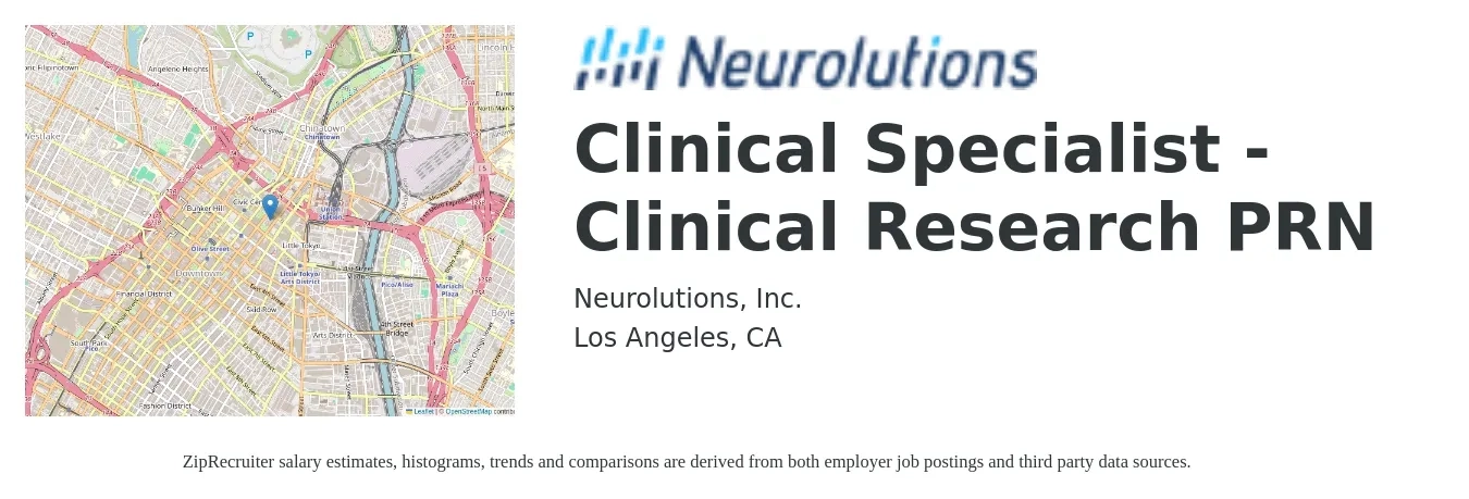 Neurolutions, Inc. job posting for a Clinical Specialist - Clinical Research PRN in Los Angeles, CA with a salary of $29 to $36 Hourly with a map of Los Angeles location.