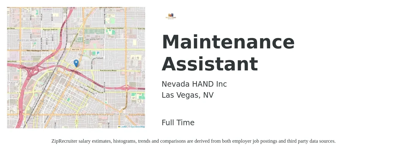 Nevada HAND Inc job posting for a Maintenance Assistant in Las Vegas, NV with a salary of $14 to $18 Hourly with a map of Las Vegas location.