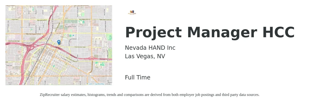 Nevada HAND Inc job posting for a Project Manager HCC in Las Vegas, NV with a salary of $71,900 to $112,600 Yearly with a map of Las Vegas location.