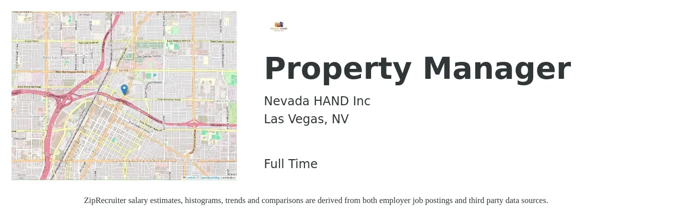 Nevada HAND Inc job posting for a Property Manager in Las Vegas, NV with a salary of $39,500 to $61,100 Yearly with a map of Las Vegas location.