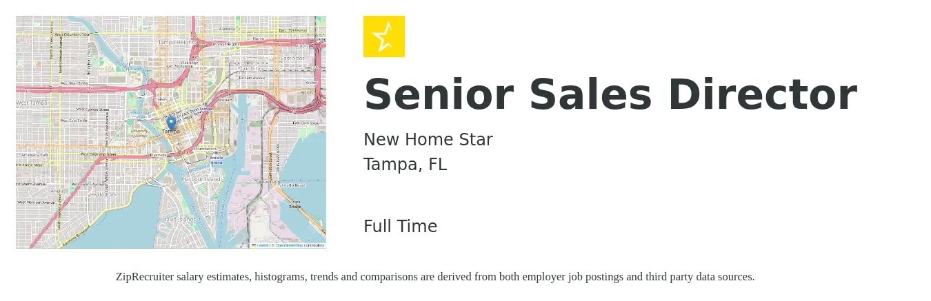 New Home Star job posting for a Senior Sales Director in Tampa, FL with a salary of $70,900 to $147,400 Yearly with a map of Tampa location.