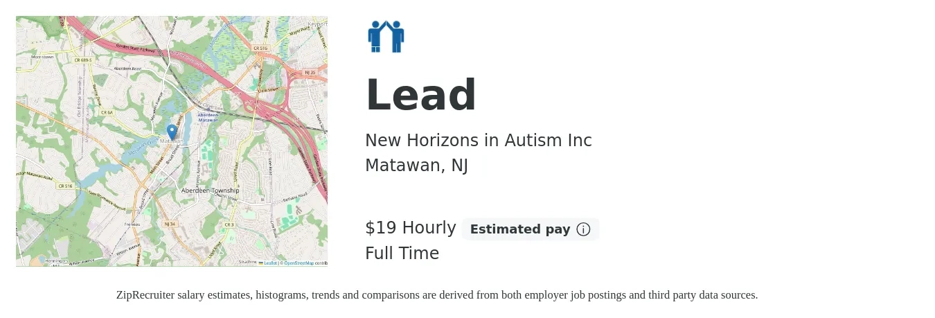 New Horizons in Autism Inc job posting for a Lead in Matawan, NJ with a salary of $20 Hourly with a map of Matawan location.