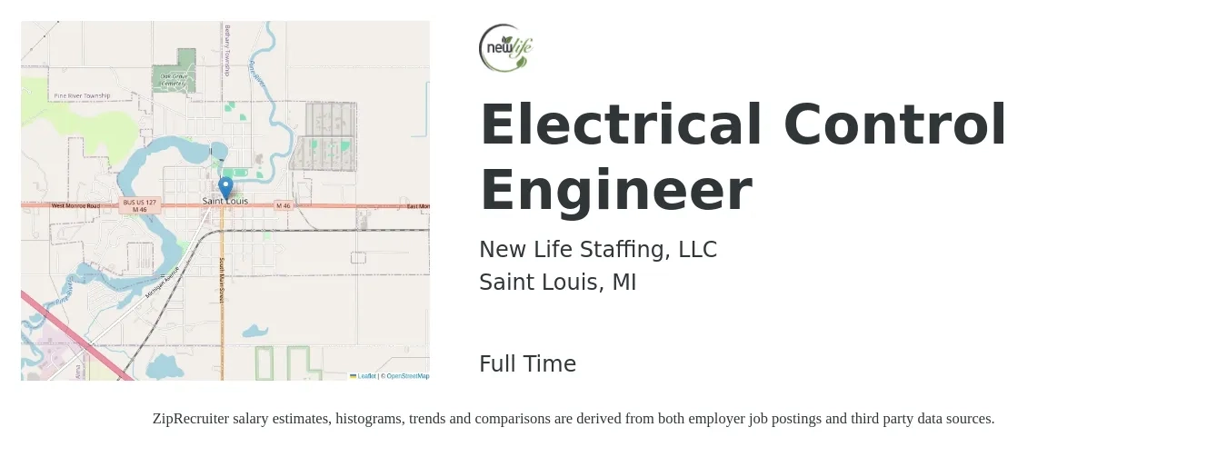 New Life Staffing, LLC job posting for a Electrical Control Engineer in Saint Louis, MI with a salary of $71,000 to $94,900 Yearly with a map of Saint Louis location.