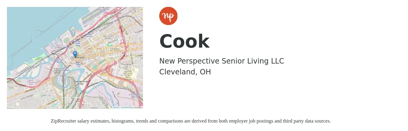 New Perspective Senior Living LLC job posting for a Cook in Cleveland, OH with a salary of $14 to $18 Hourly with a map of Cleveland location.