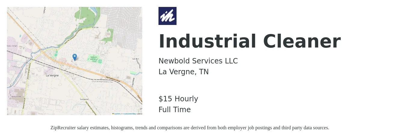 Newbold Services LLC job posting for a Industrial Cleaner in La Vergne, TN with a salary of $16 Hourly with a map of La Vergne location.