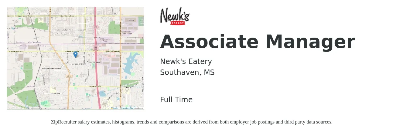 Newk's Eatery job posting for a Associate Manager in Southaven, MS with a salary of $16 to $28 Hourly with a map of Southaven location.