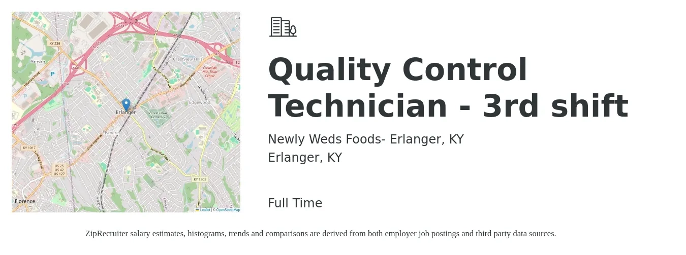 Newly Weds Foods- Erlanger, KY job posting for a Quality Control Technician - 3rd shift in Erlanger, KY with a salary of $18 to $24 Hourly with a map of Erlanger location.