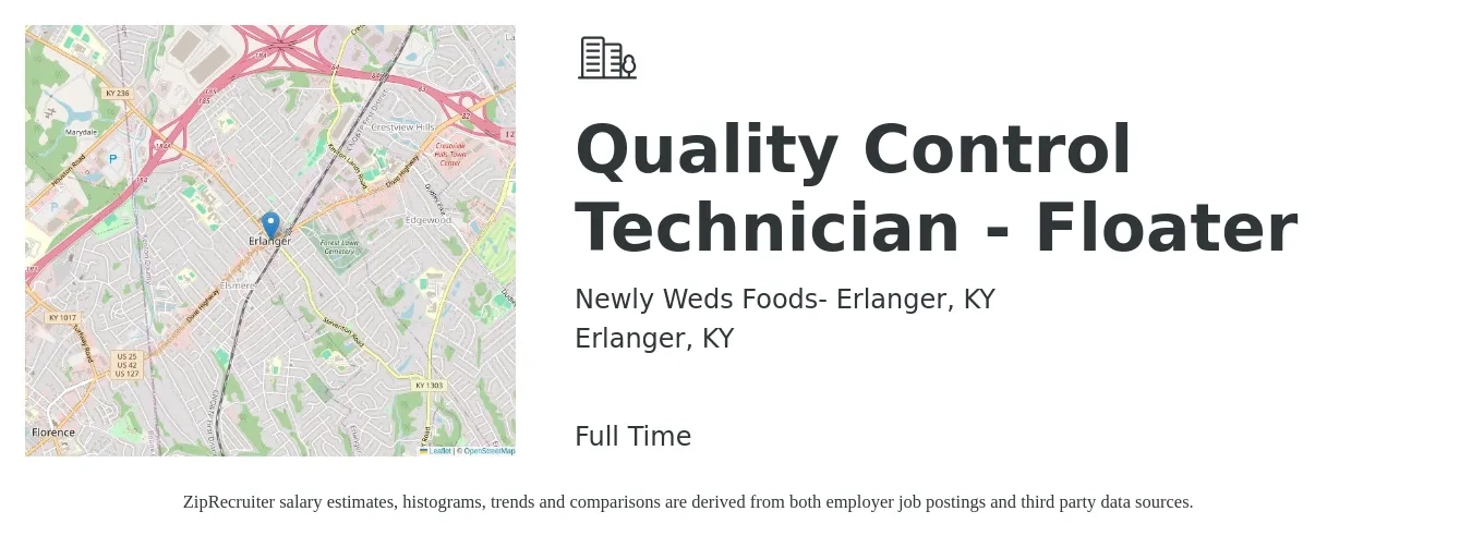 Newly Weds Foods- Erlanger, KY job posting for a Quality Control Technician - Floater in Erlanger, KY with a salary of $18 to $24 Hourly with a map of Erlanger location.