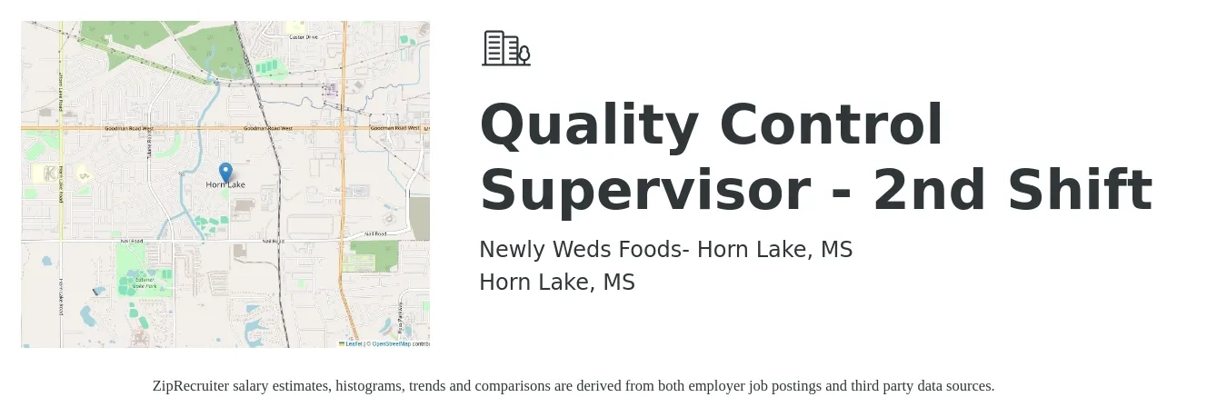Newly Weds Foods- Horn Lake, MS job posting for a Quality Control Supervisor - 2nd Shift in Horn Lake, MS with a salary of $56,900 to $94,000 Yearly with a map of Horn Lake location.
