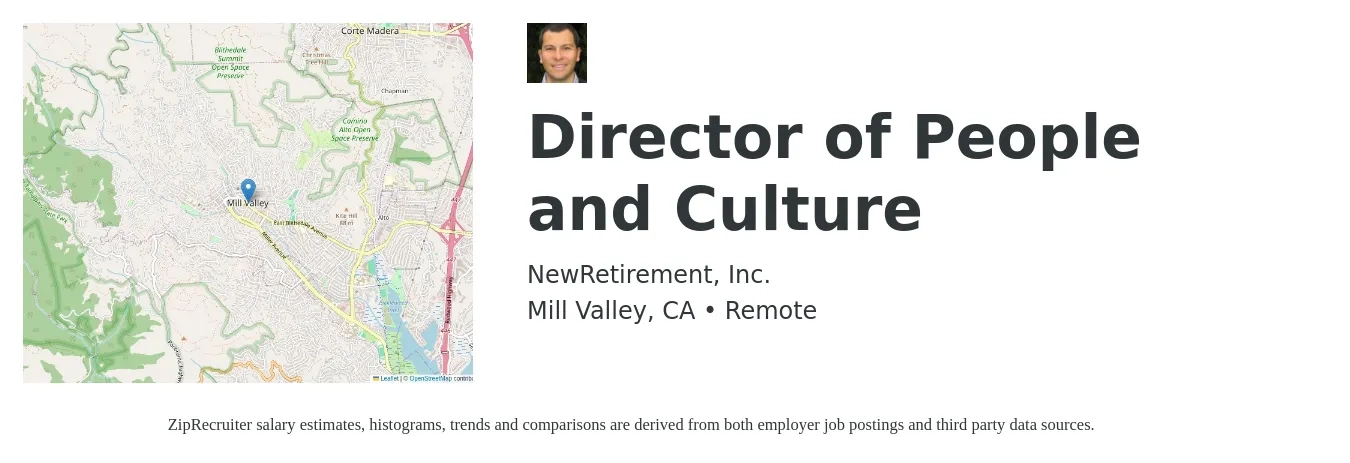 NewRetirement, Inc. job posting for a Director of People and Culture in Mill Valley, CA with a salary of $106,900 to $164,900 Yearly with a map of Mill Valley location.
